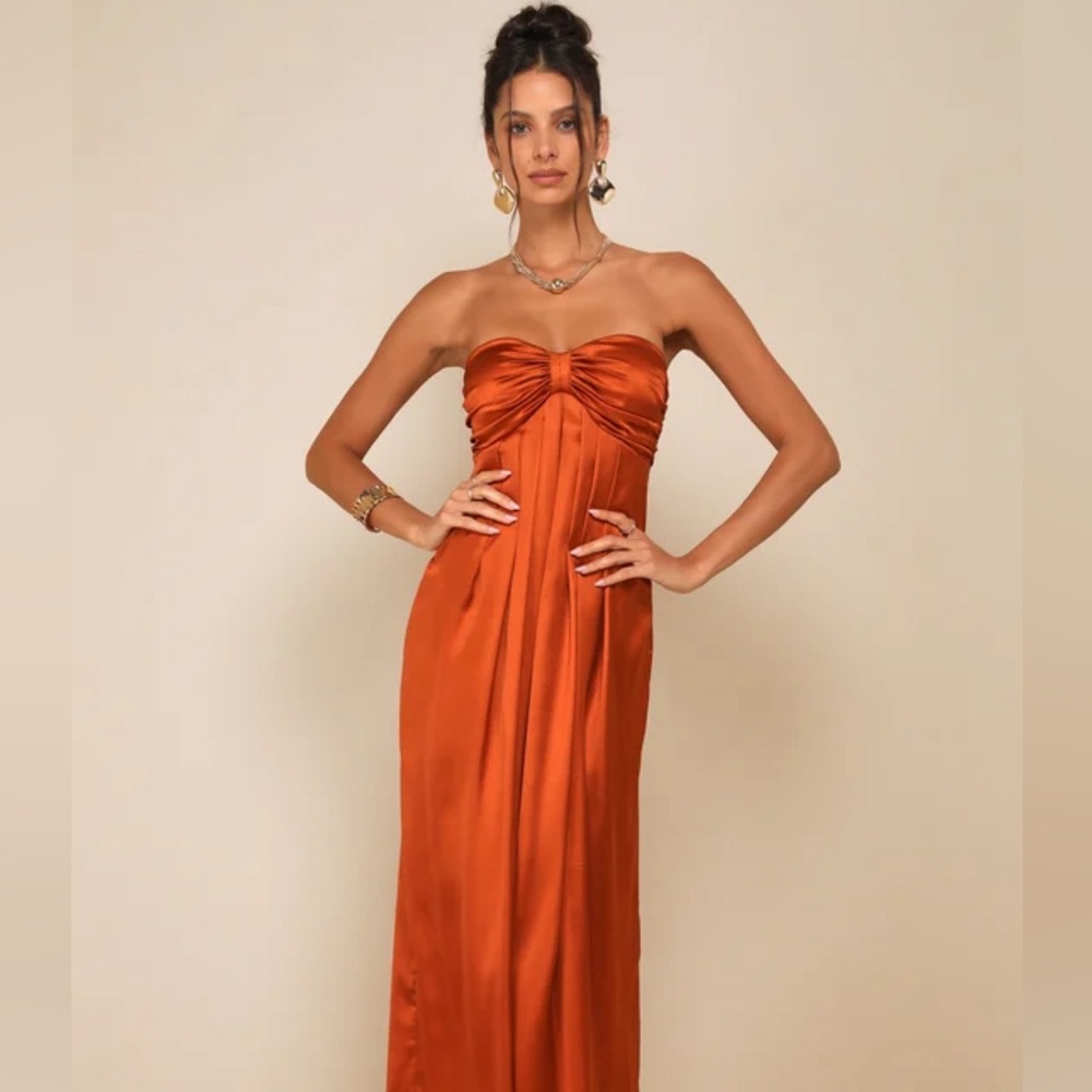 Lulus Memorable Entrance Rust Orange Strapless Dress